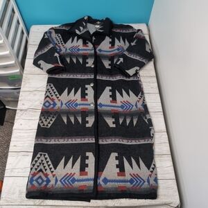 Roughrider By Circle T Aztec Print Wool Blend Long Duster Coat Size Large